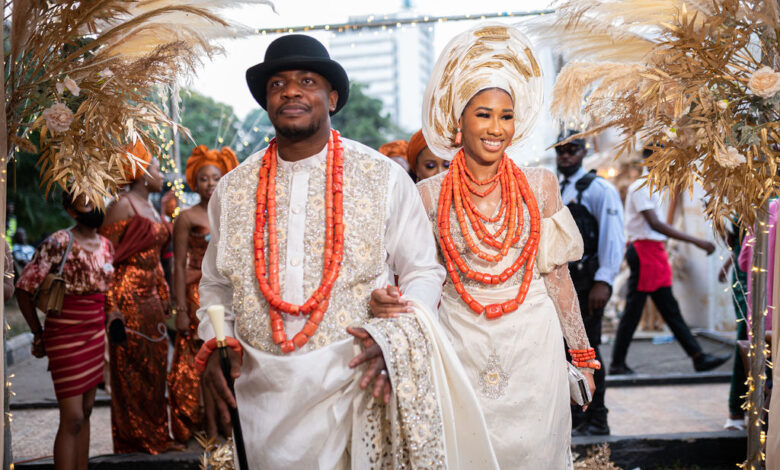 Nigerian aso oke couple