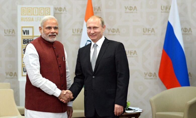 Narendra modi cuddles up to vladimir putin in moscow