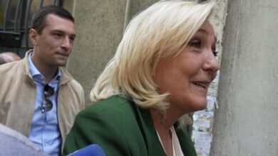Le pens hard right looks set to crush macrons centrists