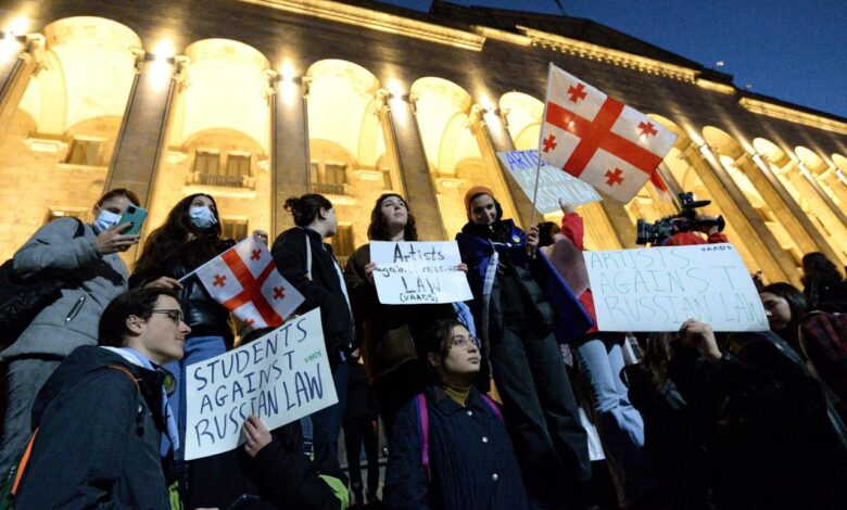 Protests against a russian style law threaten georgias government